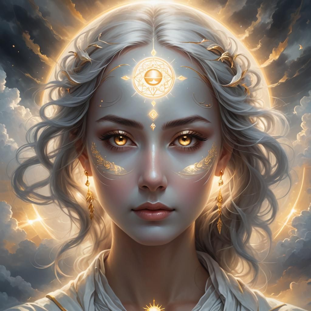 Ethereal Portrait with Third Eye in Heaven