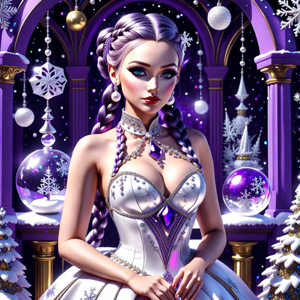 Iridescent Pearl Girl in Fractal 3D Diorama