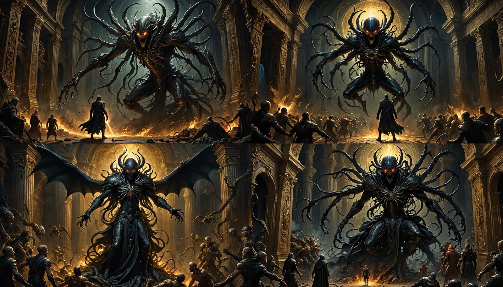 a final boss, dark fantasy, ancient era, a man emerging from an eldritch portal