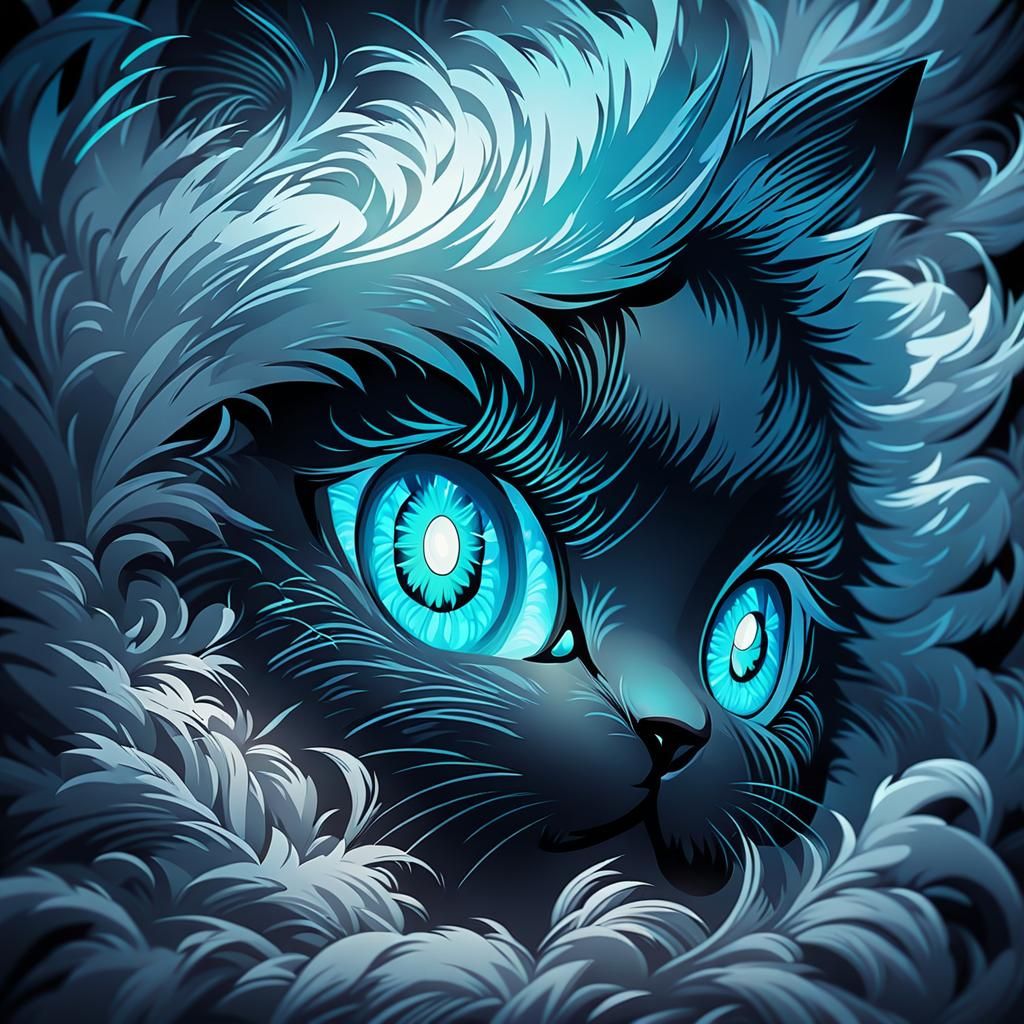 Moe Anime Portrait of Shadowy Black Cat