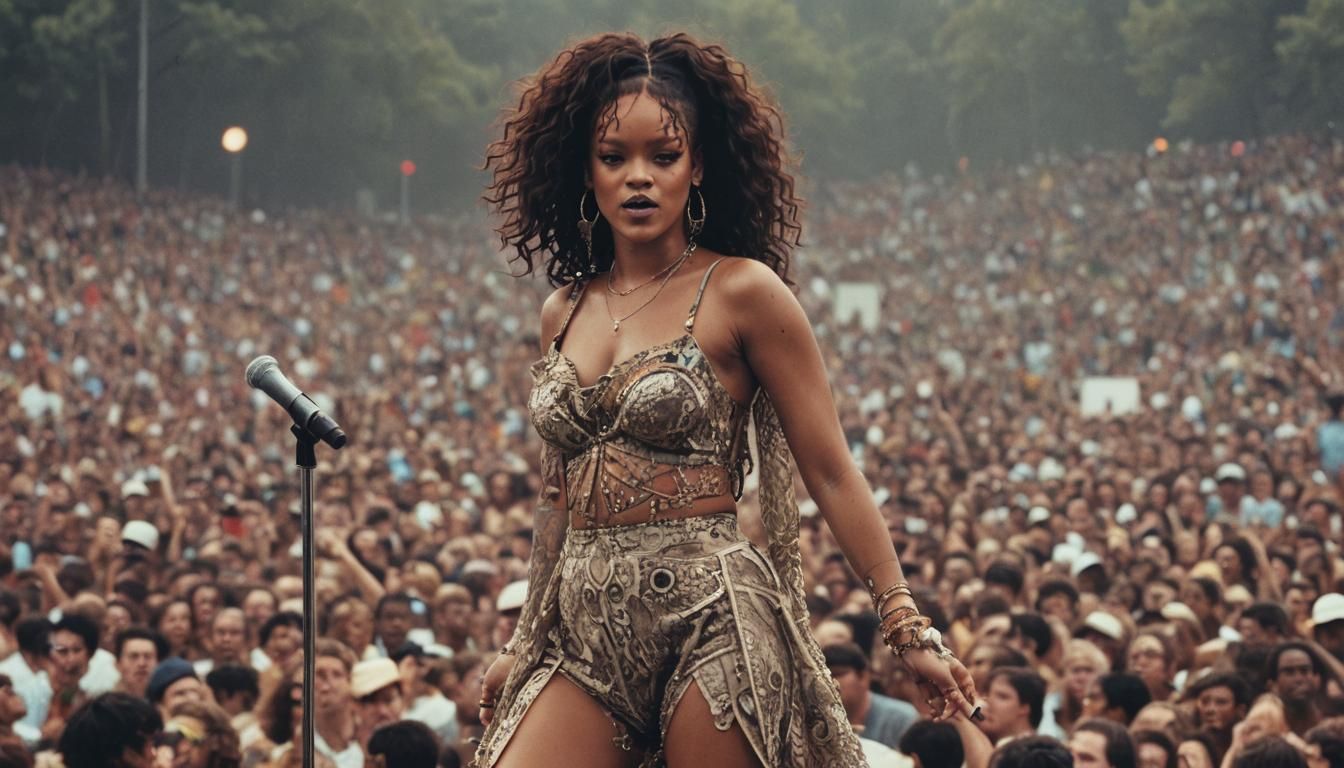 Rihanna performing at Woodstock festival