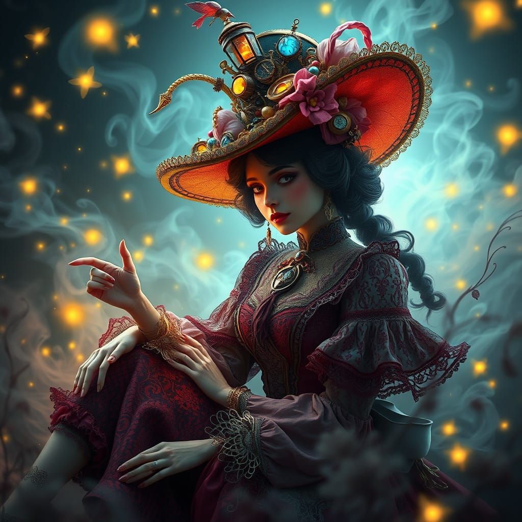 Steampunk Lady of Whimsy in a Fantastical Wonderland