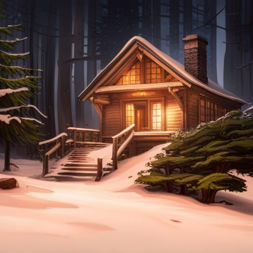 Cozy Cabin in Atmospheric Woods: Digital Matte Painting