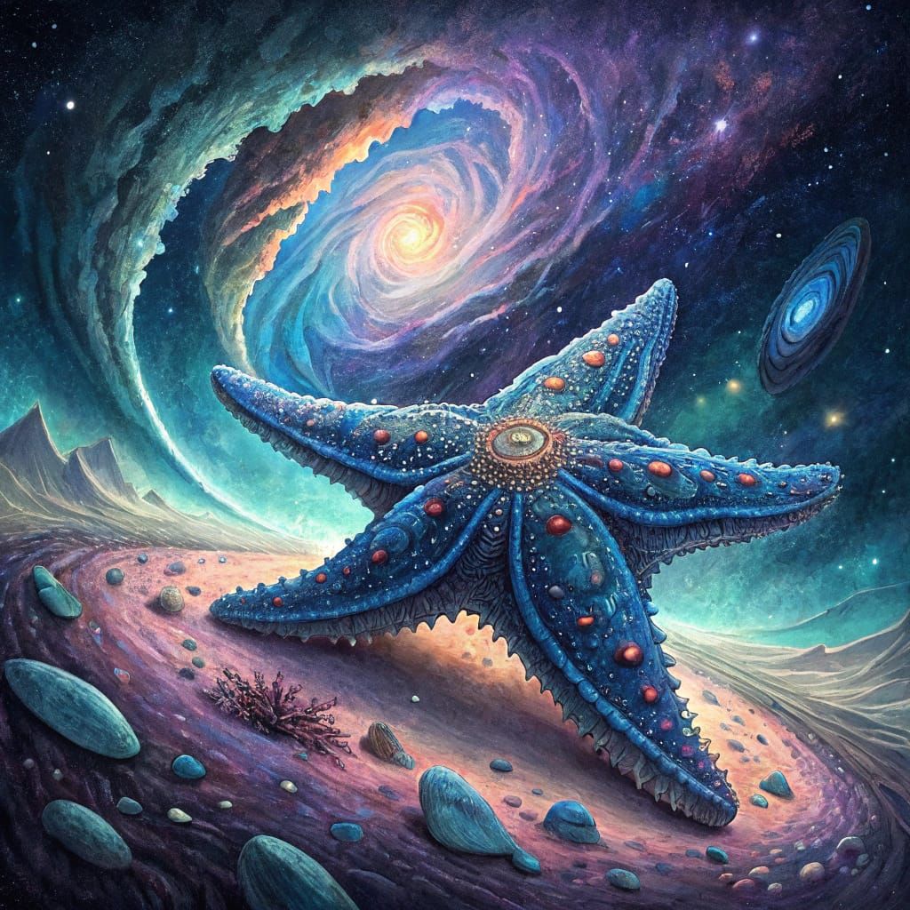 Electric Blue Starfish Expels Cosmic Vortex
