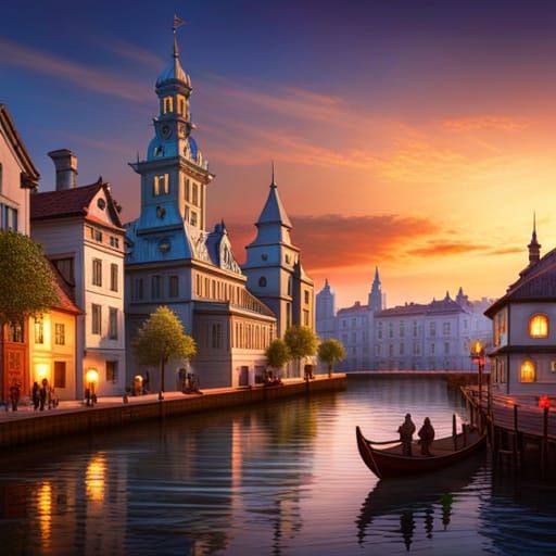 Cat Knight in Medieval Town: Dark Fantasy Art