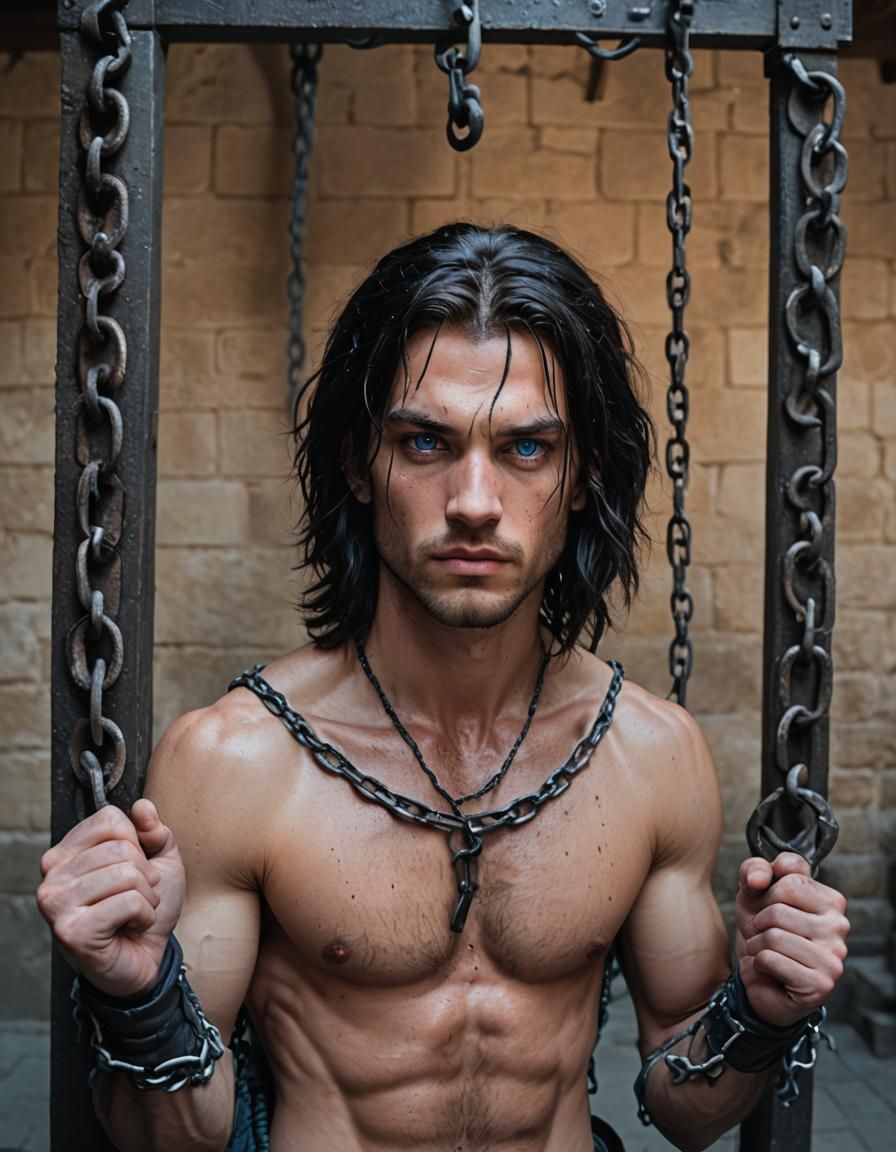 Medieval Torture Chamber: Chained Man with Ice Eyes