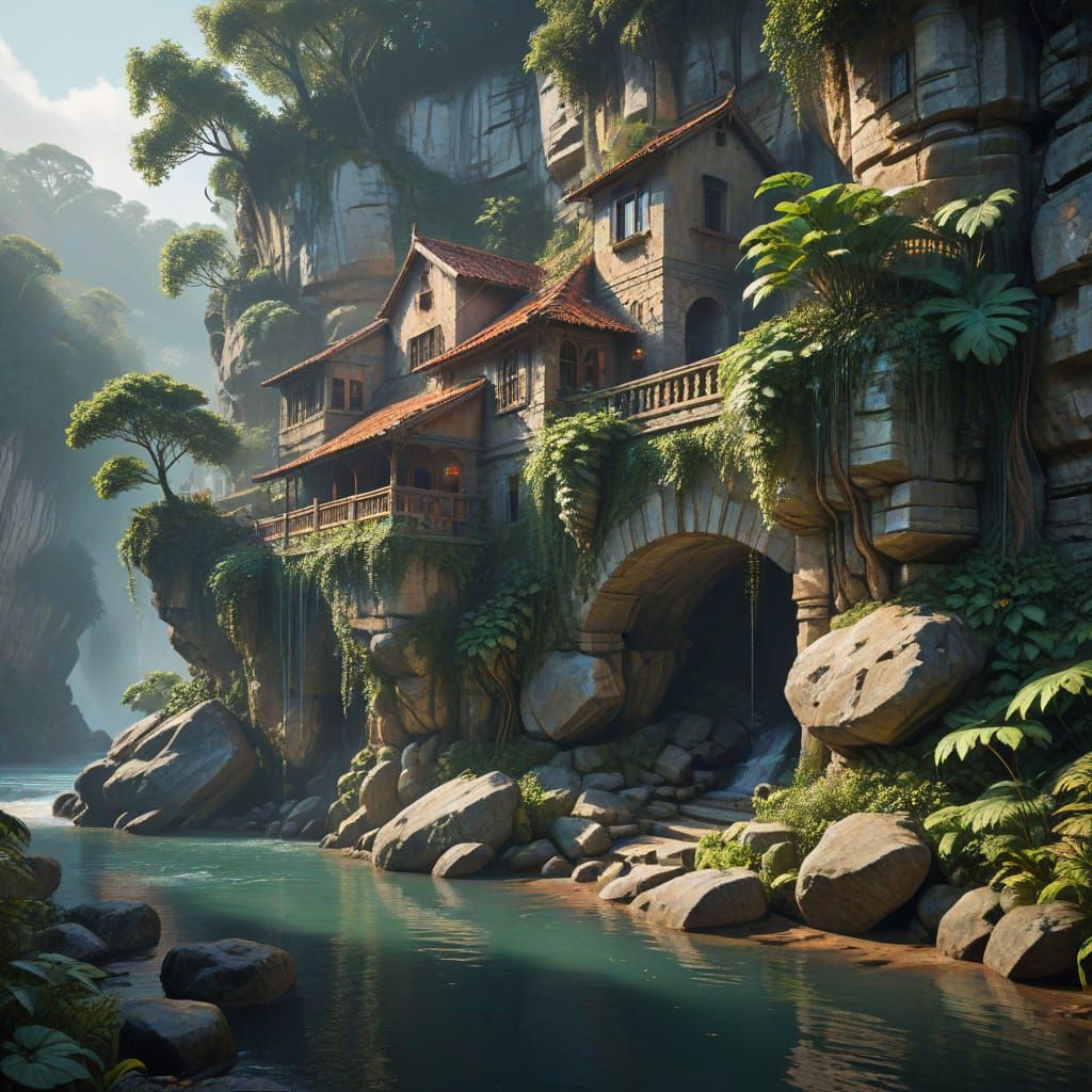 Cliffside Solarpunk Community by Jungle River