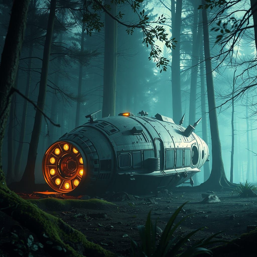 Crashed Alien Spaceship in Extraterrestrial Forest
