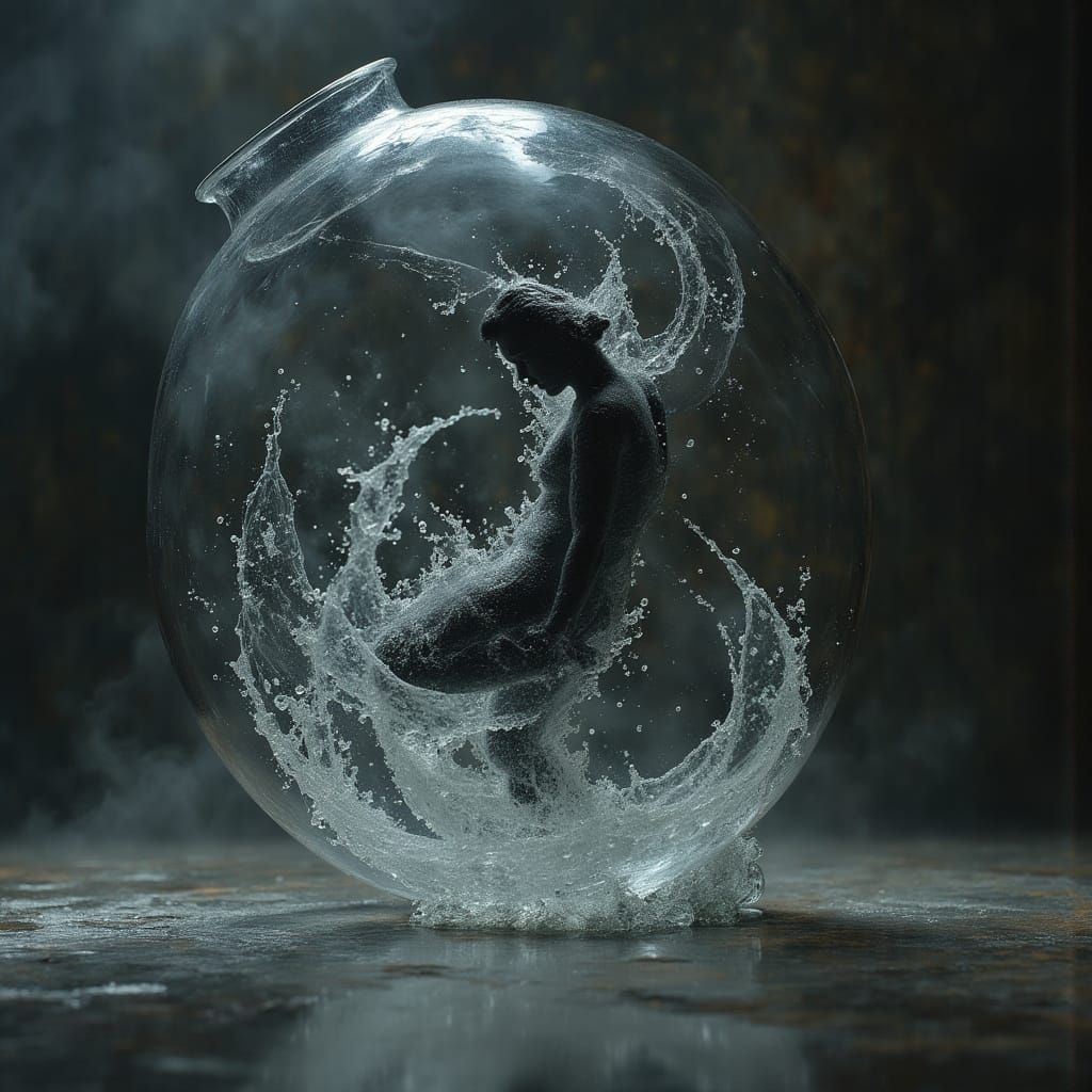 Human Form Distorted Within Glass Vessel
