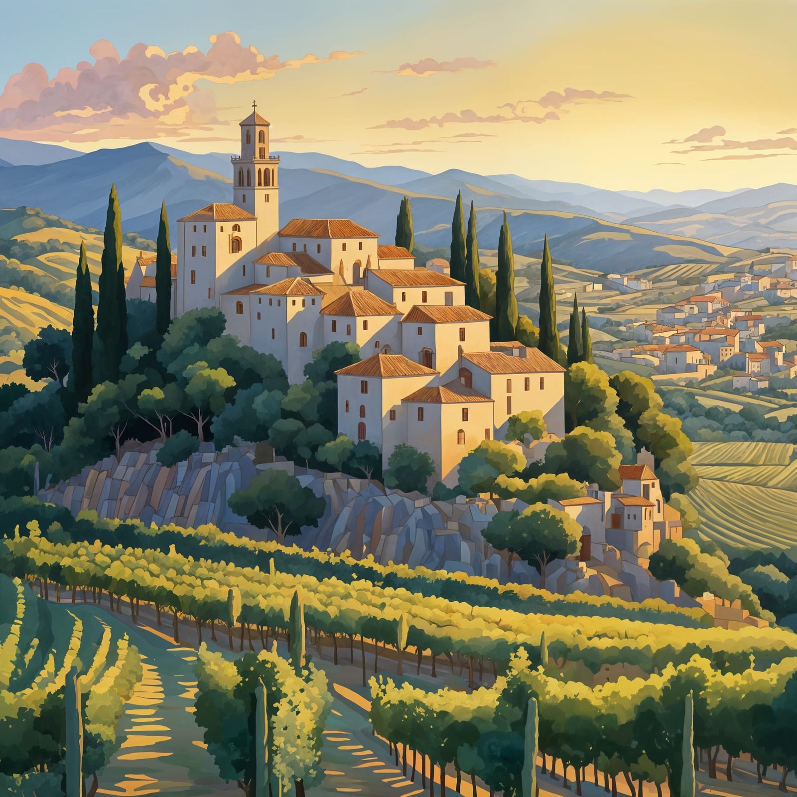 Medieval Monastery Amidst Catalonia Vineyards