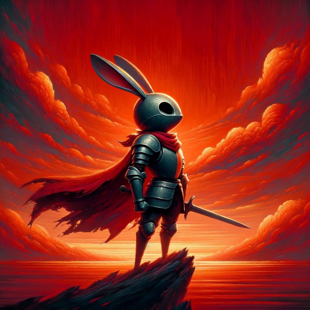 Red Rabbit Knight Embarks on Dawn Adventure