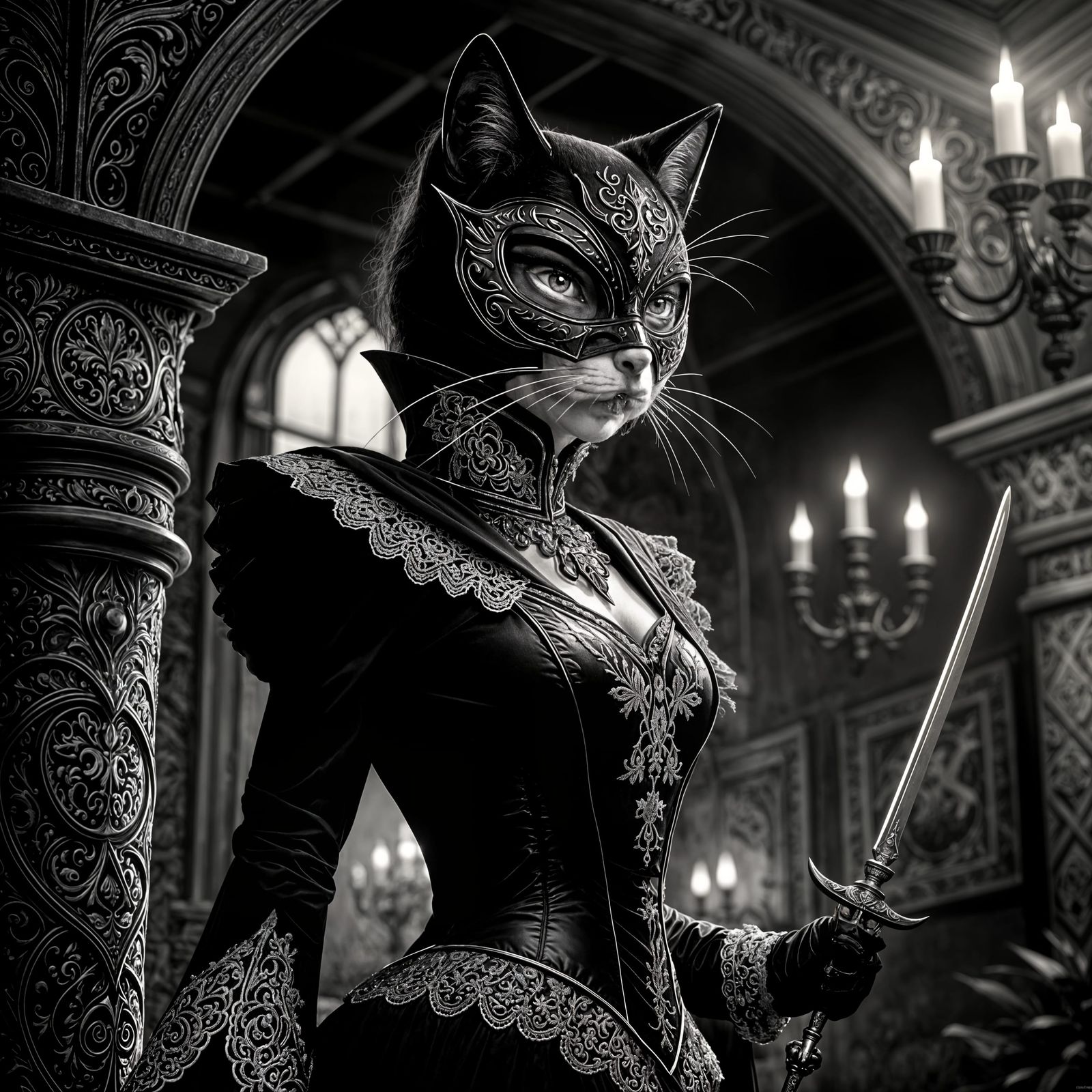Feline Fatale in Midnight Finery