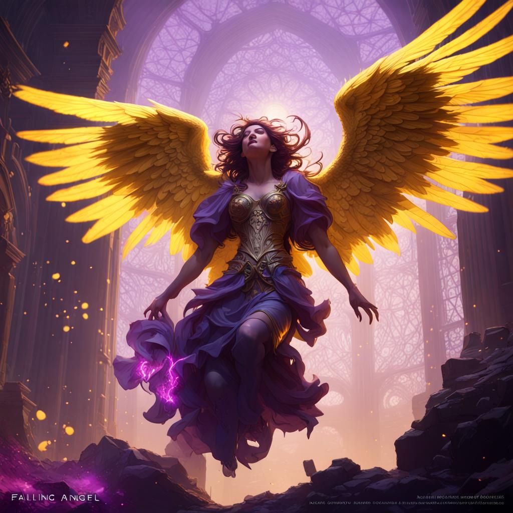 Dark Fantasy Fallen Angel in Art Nouveau Style