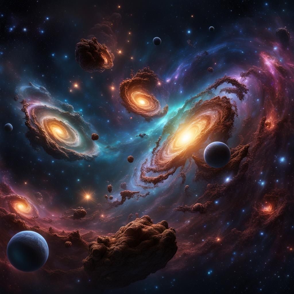 Galaxy Cluster Panorama in Detailed Matte Painting