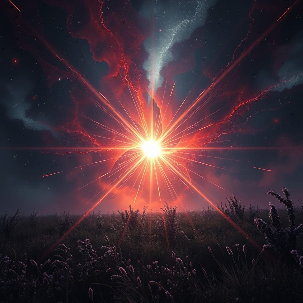 Abstract Bioluminescent Star Burst in Ethereal Meadow