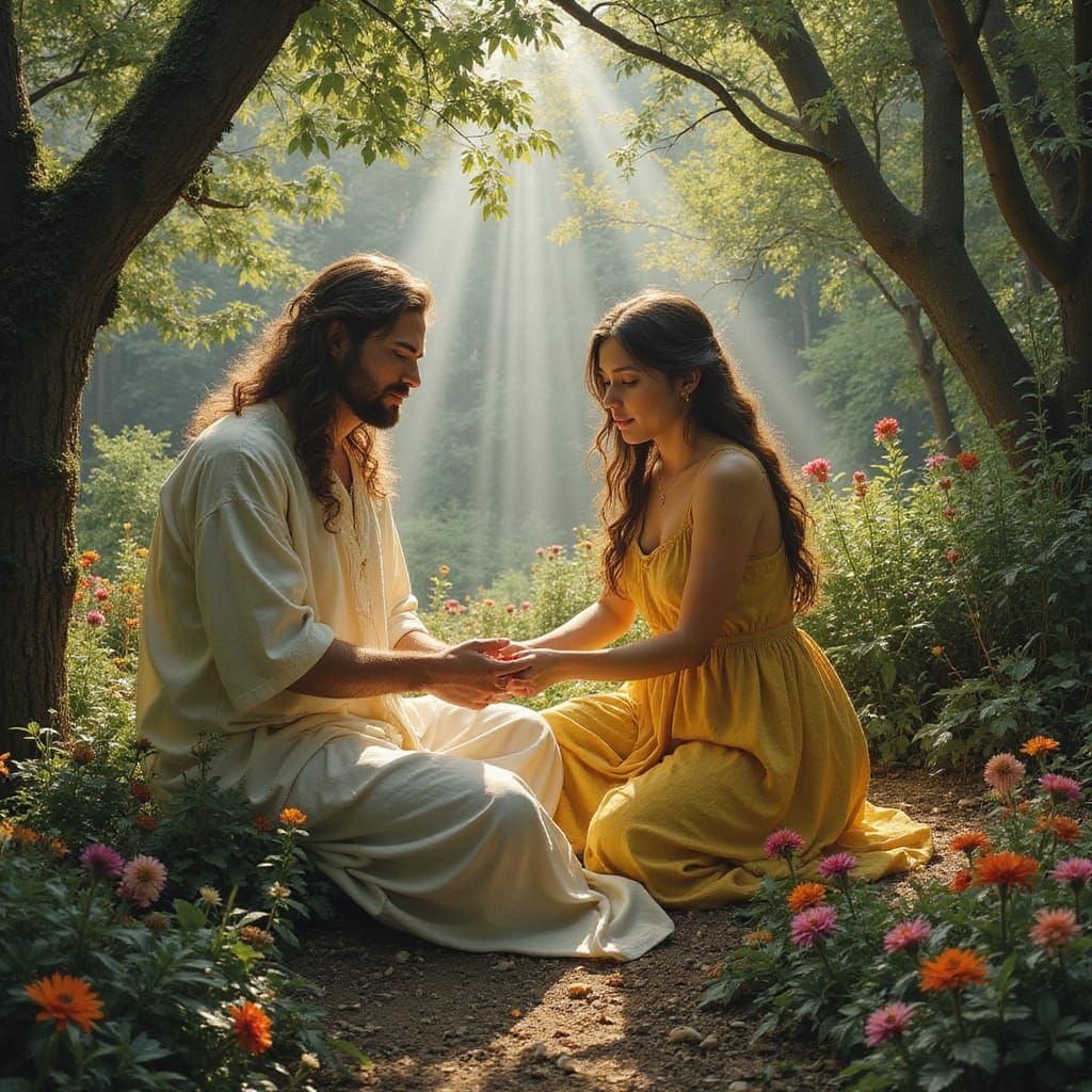 Ethereal God Creates Eve in Garden of Eden