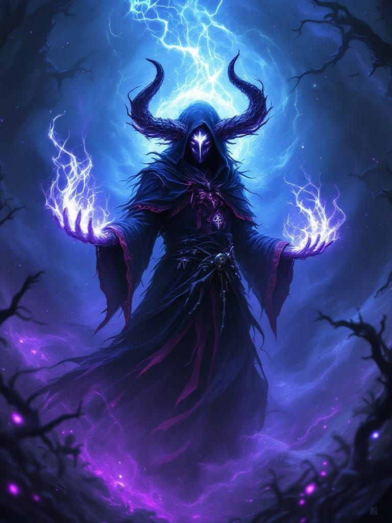 Dark Fantasy Figure in Abyss Magic Vortex