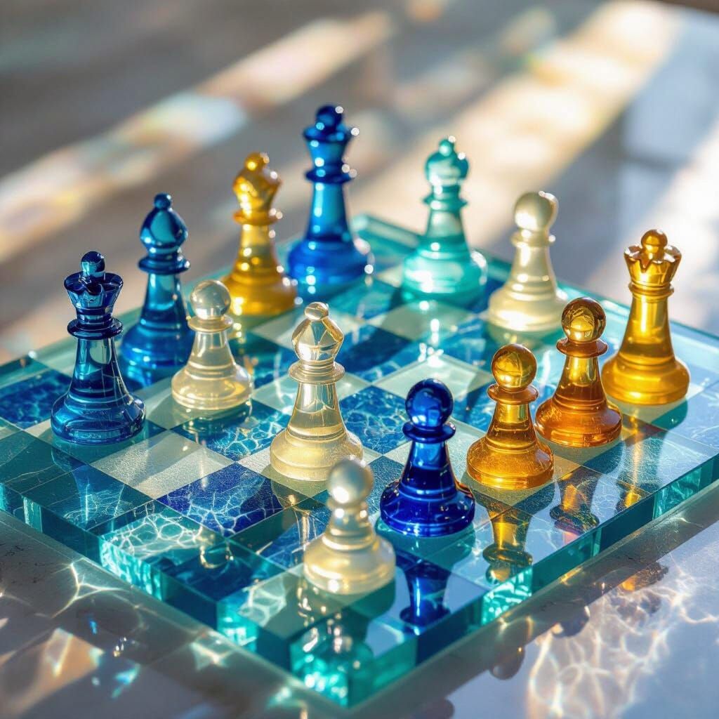 Sea Glass Chess Game with Oceanic Hues