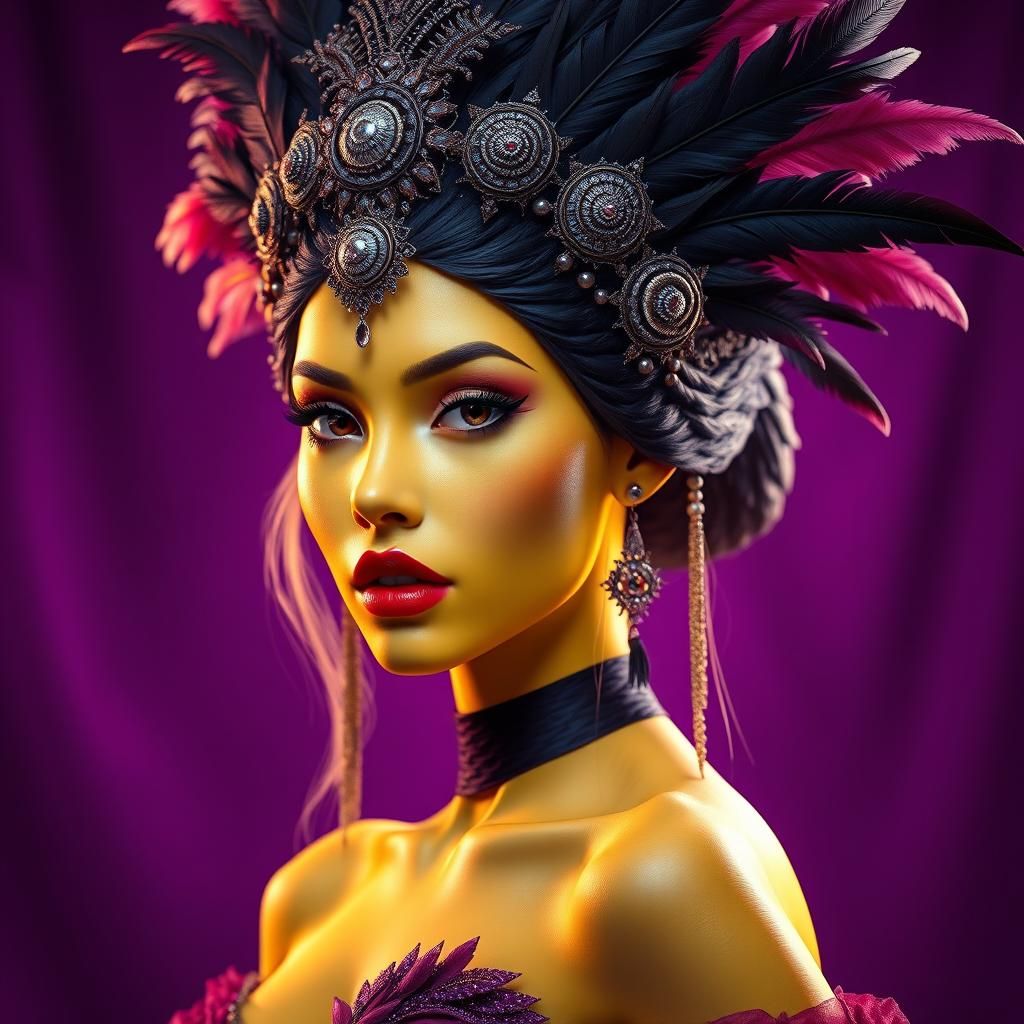 Fantasy Woman with Feathers, Digital Art in 8K