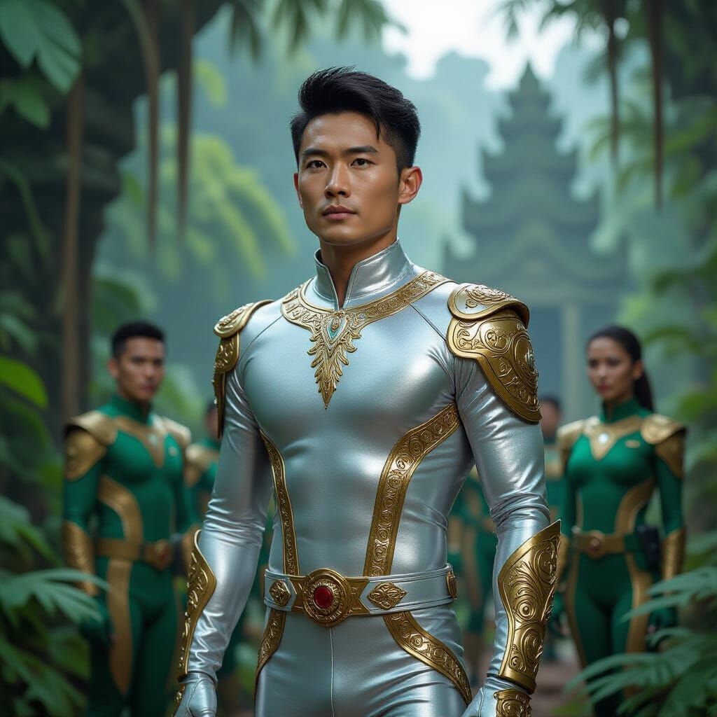 Spaceship Captain Explores Jungle Planet with Crew