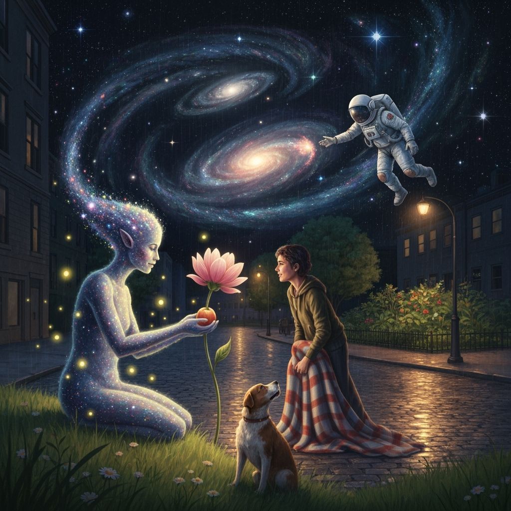 Celestial Being Revives Flower with Cosmic Energy