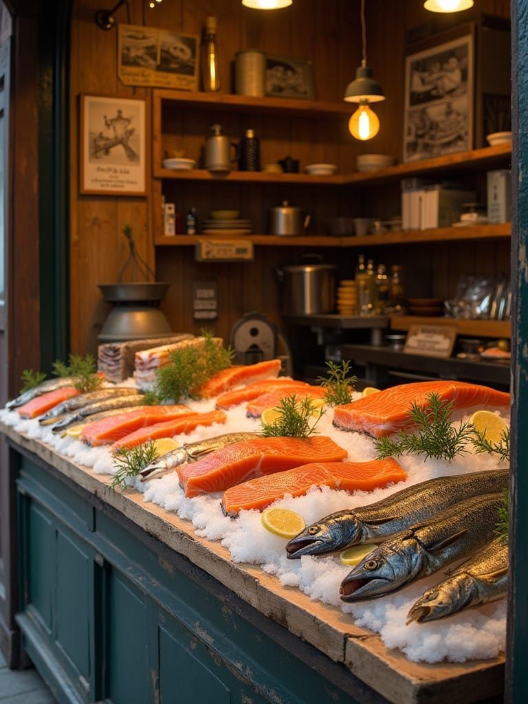 Artisanal Smokehouse Fish Shop Window Display