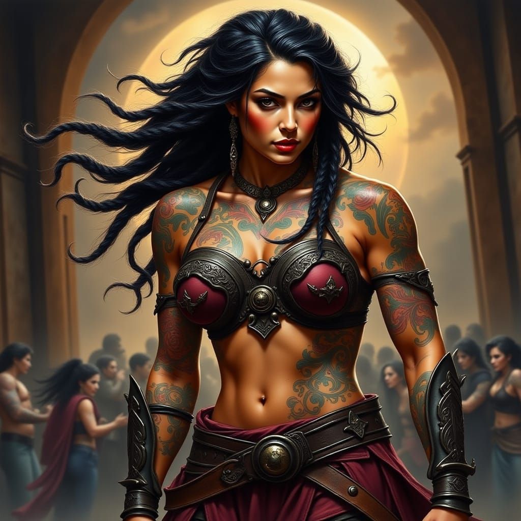 Cyberpunk Latina Warrior Goddess in Dynamic Action