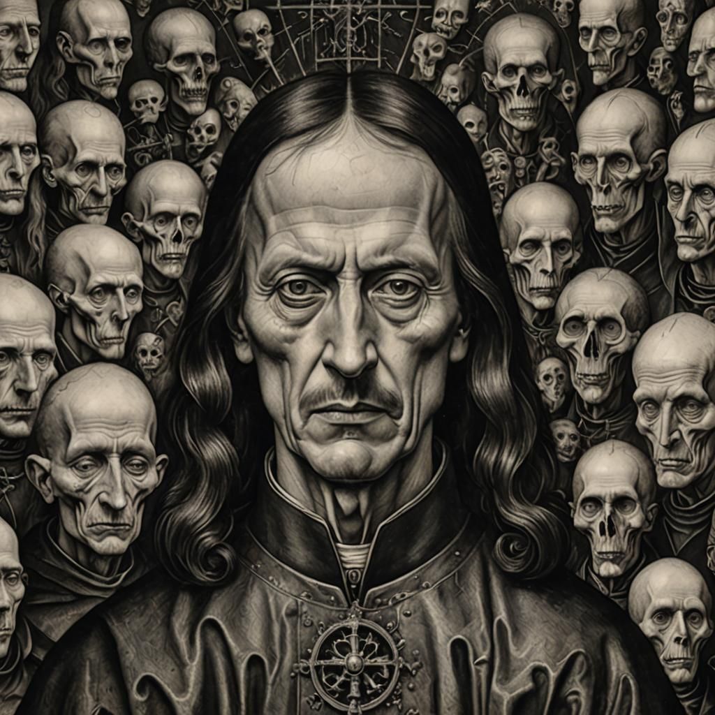 Sinister Mind: A Charcoal Drawing Inspired by Bosch