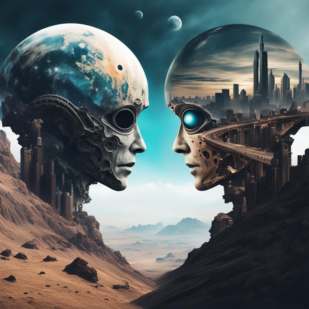 Cyberpunk Steampunk Robot on Apocalyptic Alien Planet