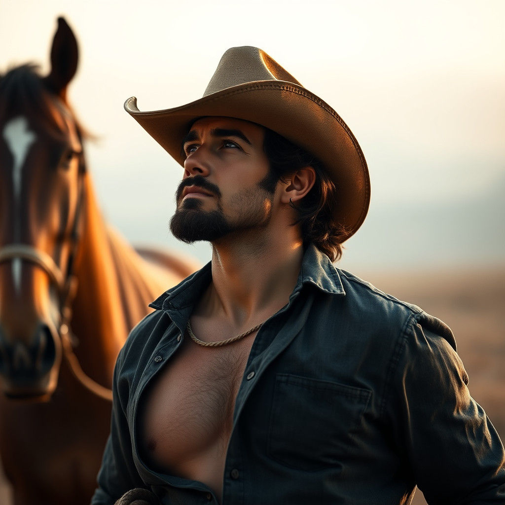 Contemplative Cowboy with Rope in Cinematic Lighting