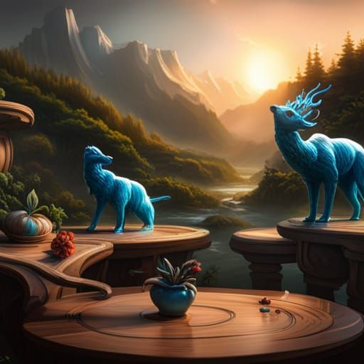 Blown glass animal figurines on a table