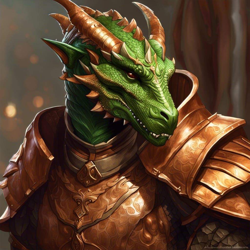 Copper Dragonborn Portrait in Hyperrealistic Style