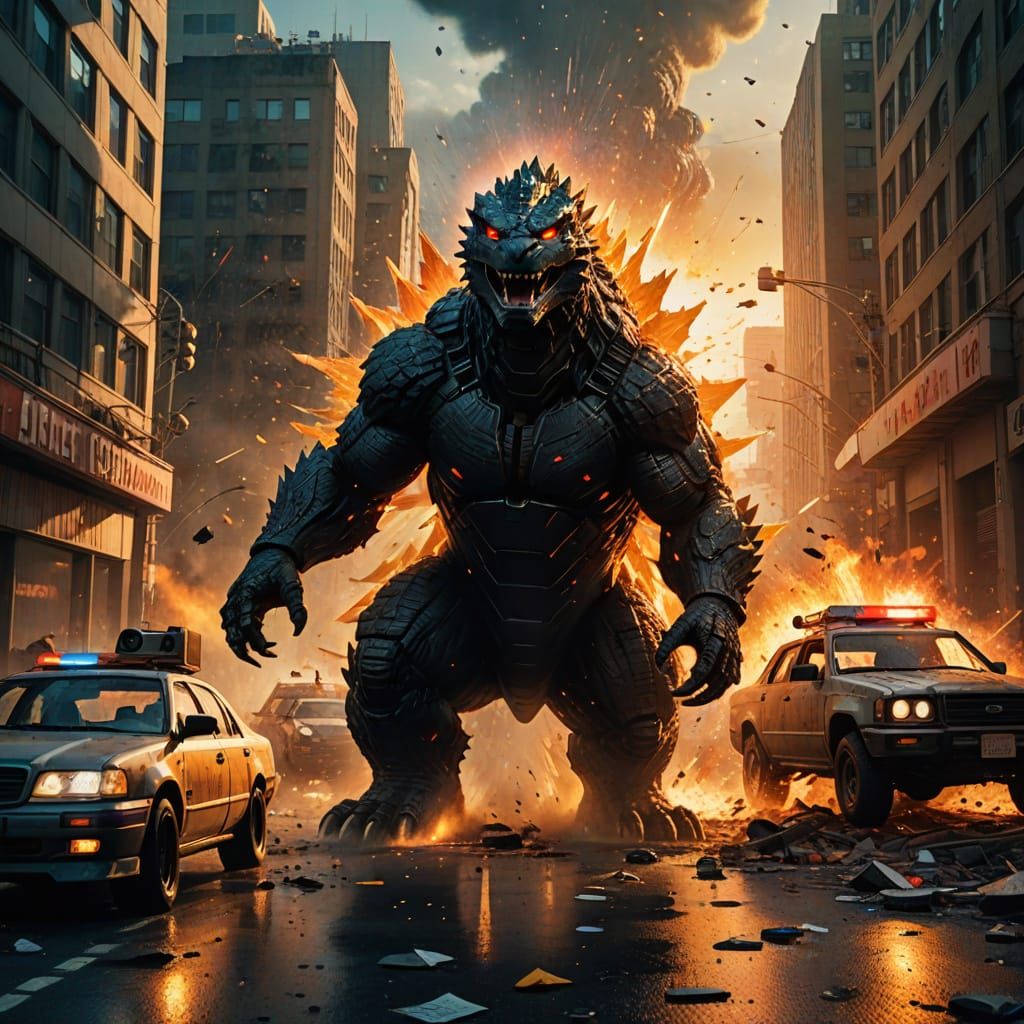 Godzilla Unleashes Chaos in a Vibrant, Action-Packed Citysca...
