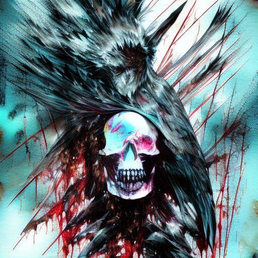 Raven and Skull in Bottle, Art Nouveau Style