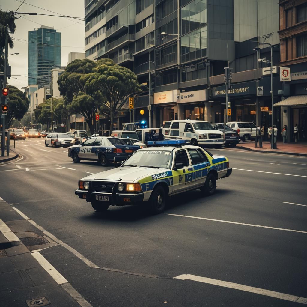 Dramatic Cinematic Australian Police Car Film Still