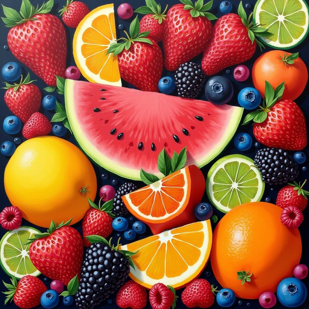 Vibrant Fruit Collage in Bold Pop Art Style