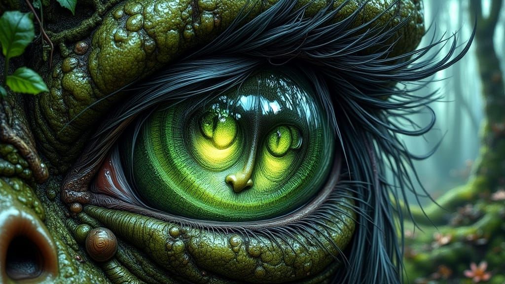 Witch Reflection in Toad Eye Dark Fantasy Art