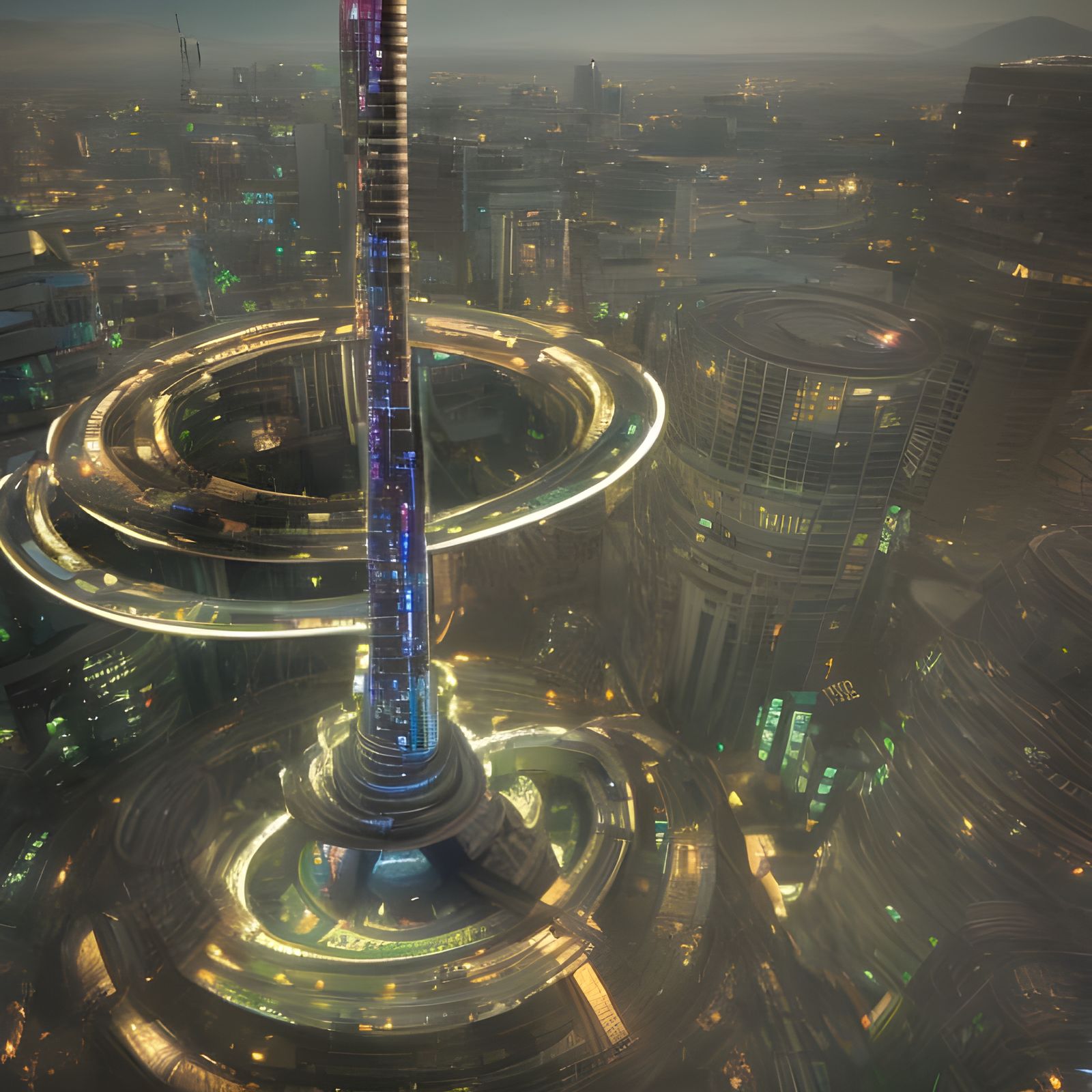 Futuristic Tower in Old Western Town, 3D Render