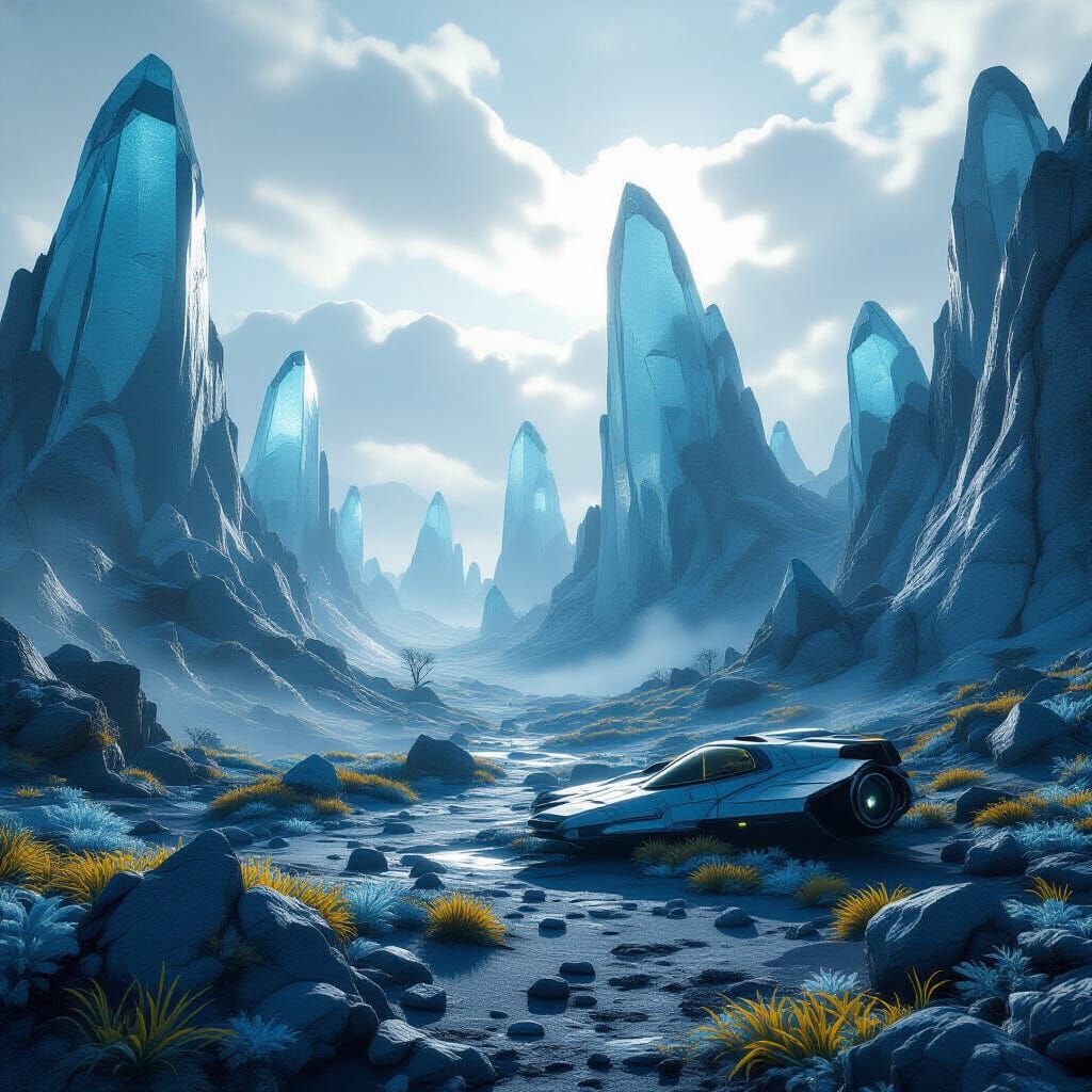 Alien Planet Crystal Forest with Abandoned Spaceship