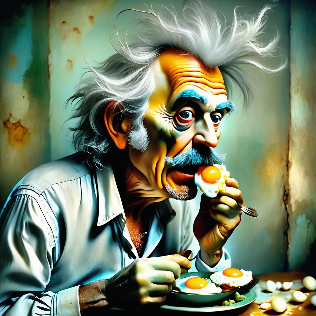 Vintage Cuban Man's Fried Egg Feast in 3D