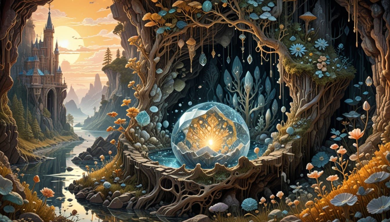 Ethereal Crystal Geode Chamber in Digital Painting Style