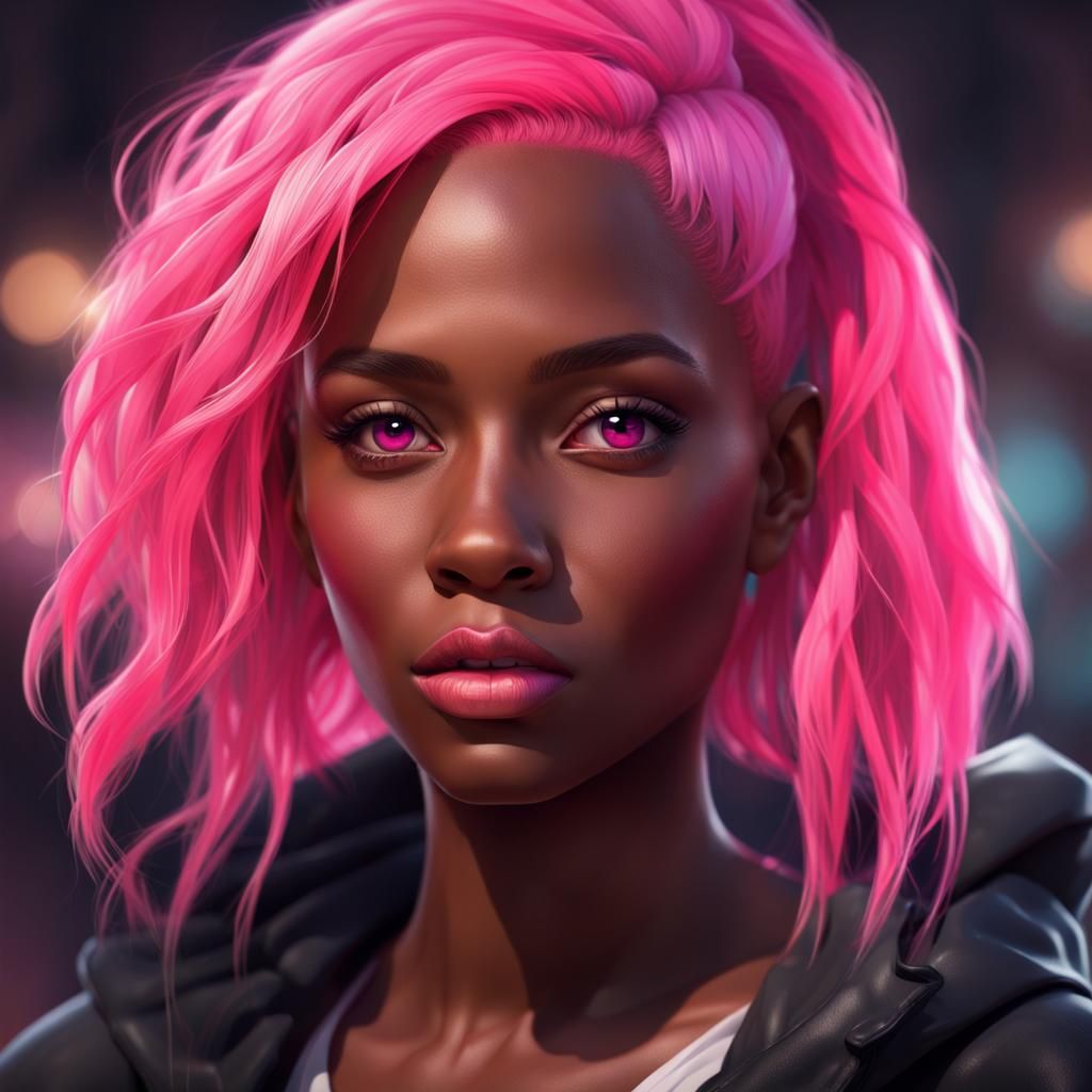 Neon Pink Portrait in Art Nouveau Style