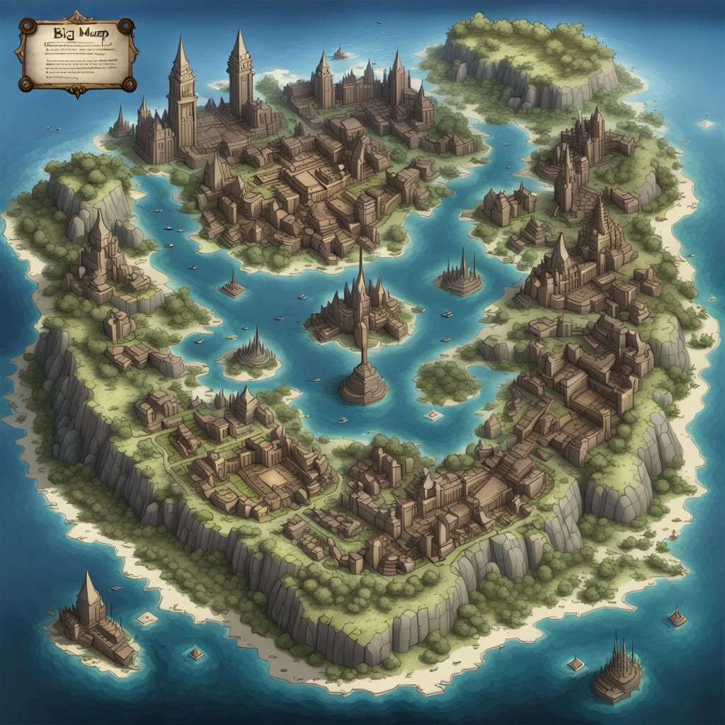 Fantasy Island City Battlemap with High Magic