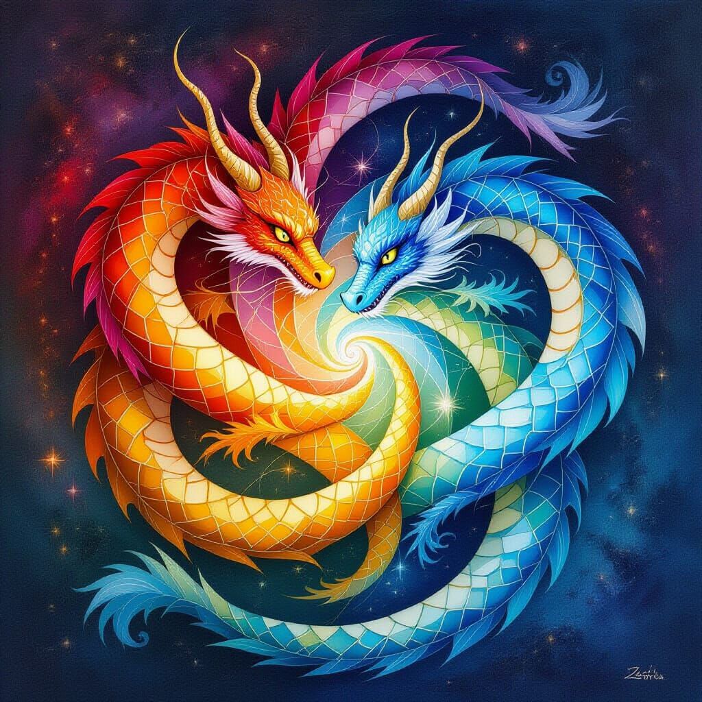 Interwoven Dragons Taijitu: A Healing Art Piece