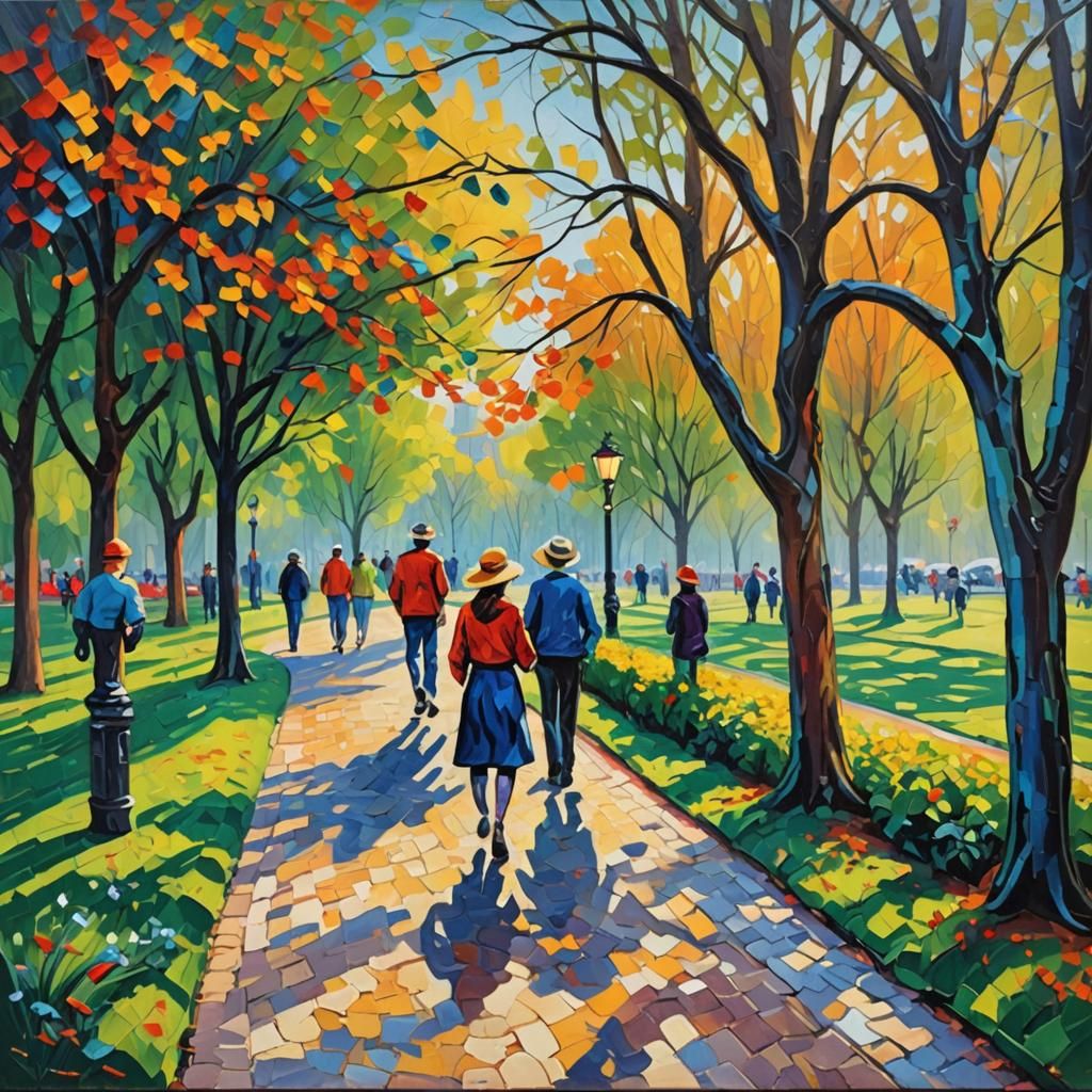Park Scene in Expressionist Impasto Style