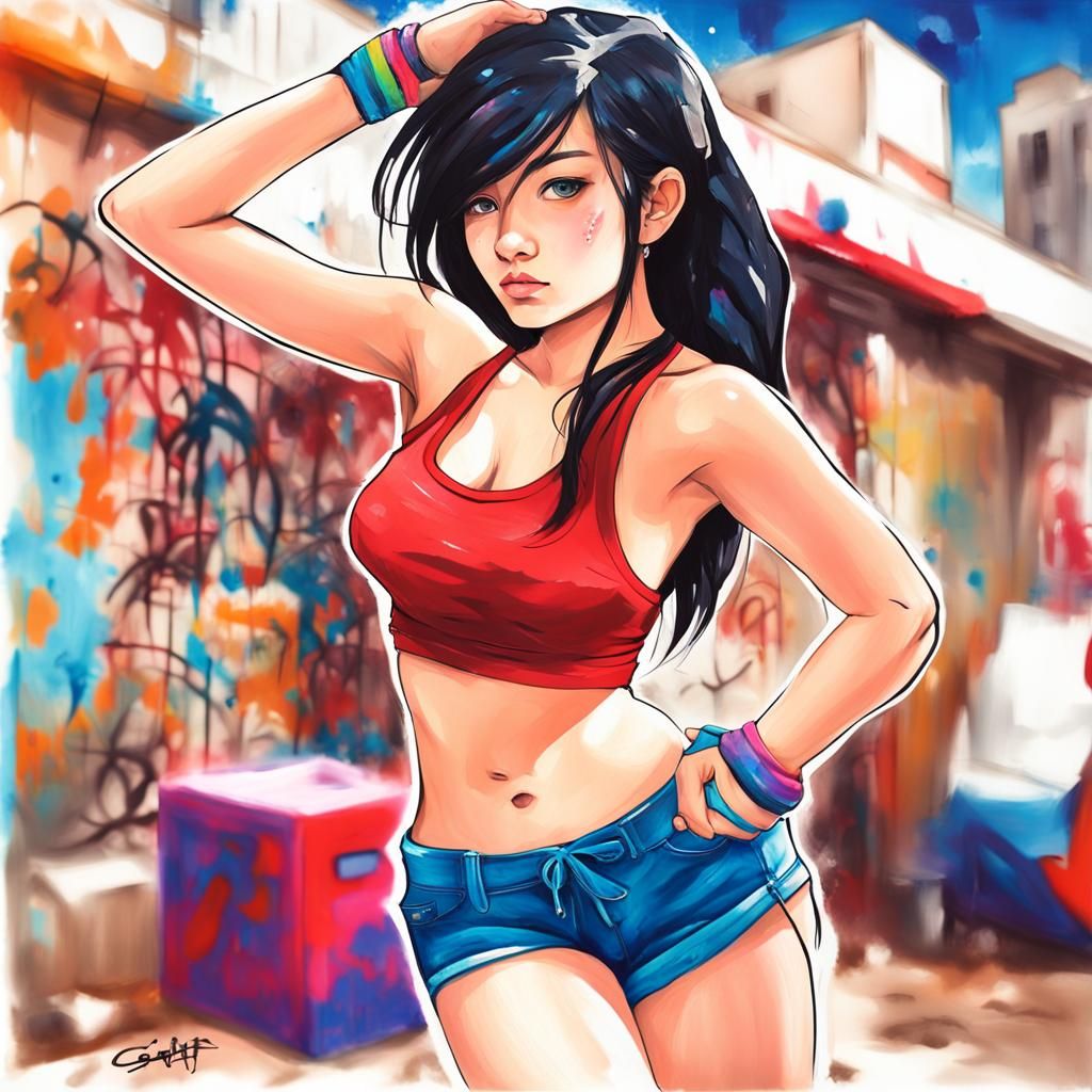 Girl Posing in Graffiti Splash Art Style