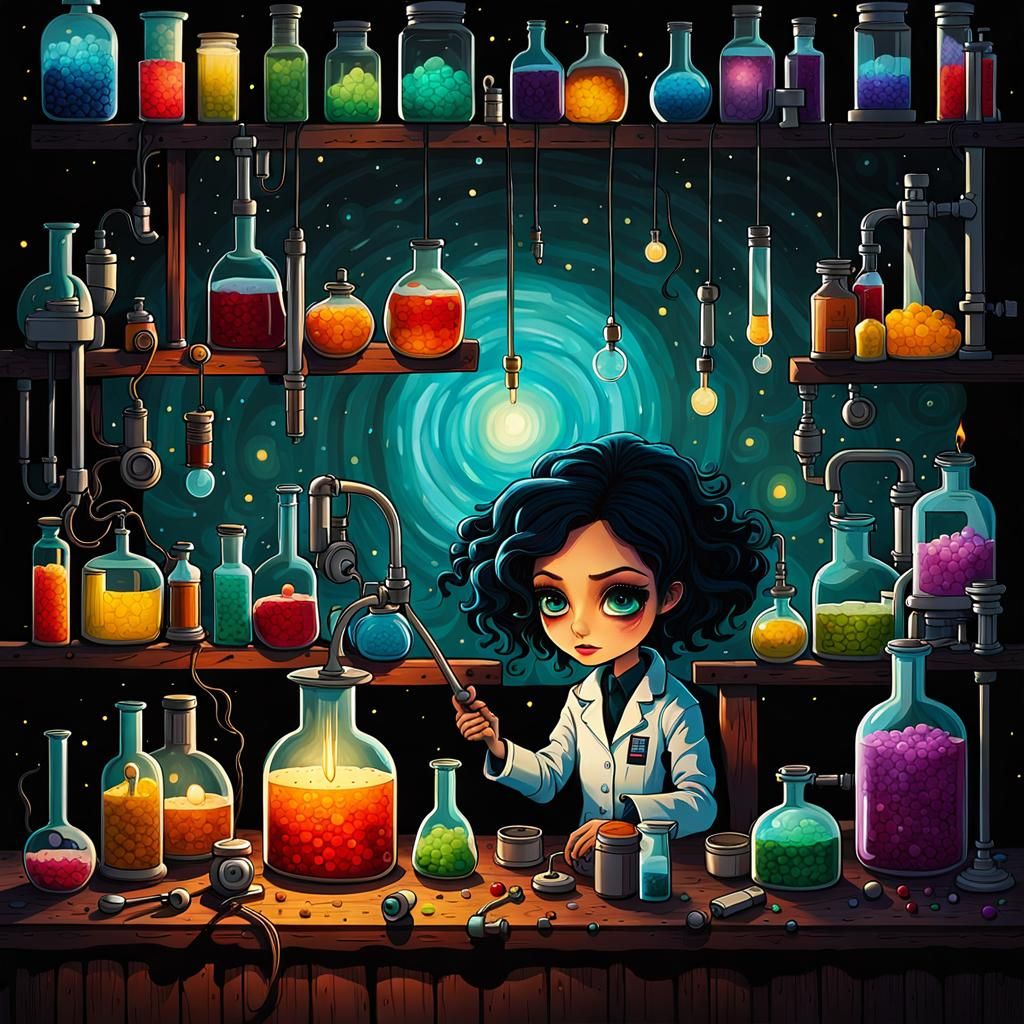 Mad Scientist Brewing Chemicals, Gothic Sci-Fi Art