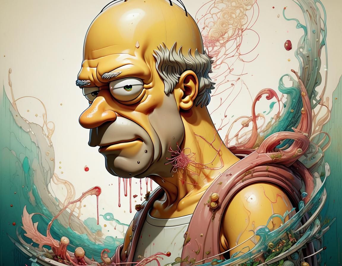 Realistic Homer Simpson Portrait in Illustrative Style