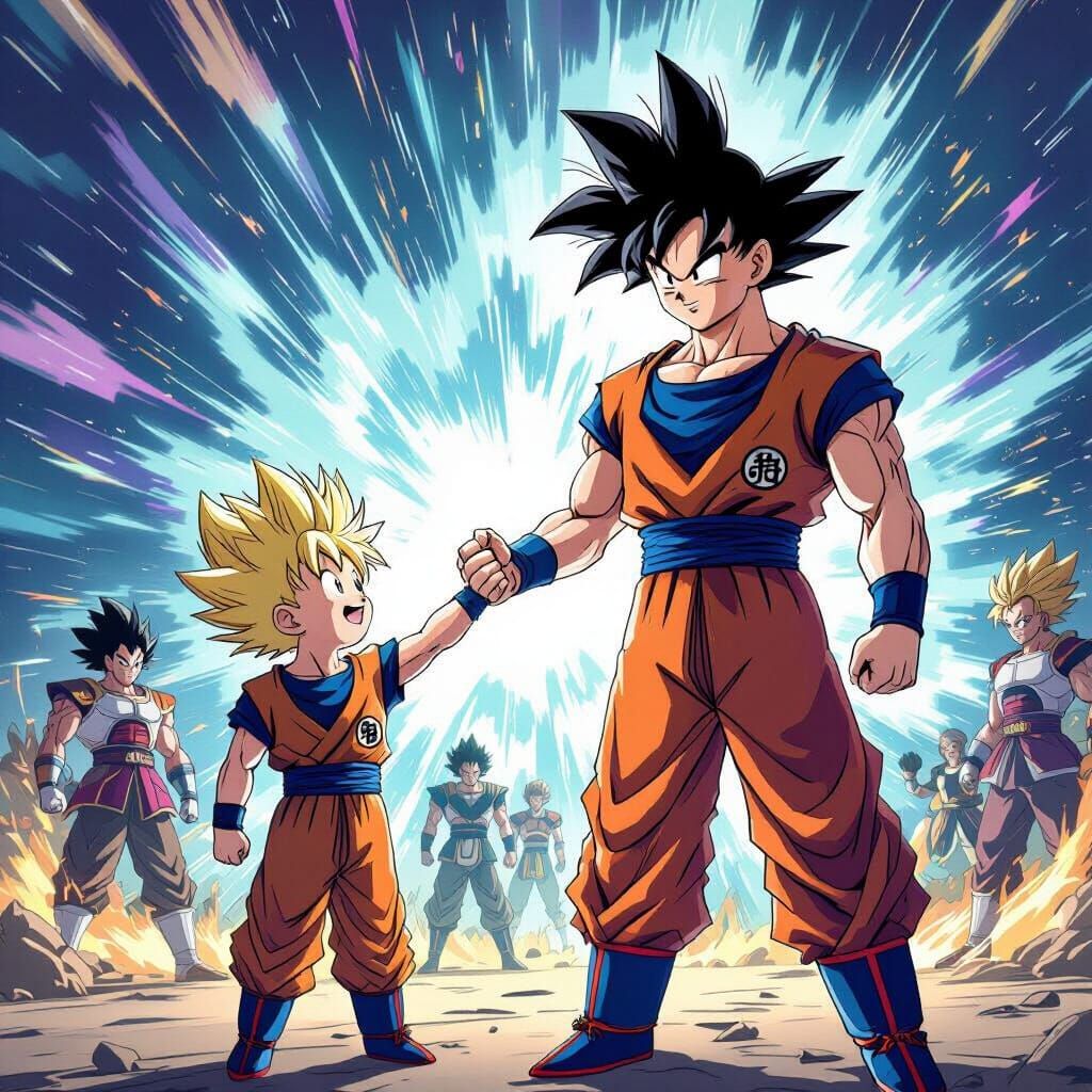 Goku Ultra Instinct Celebrates Victory With Young Boy