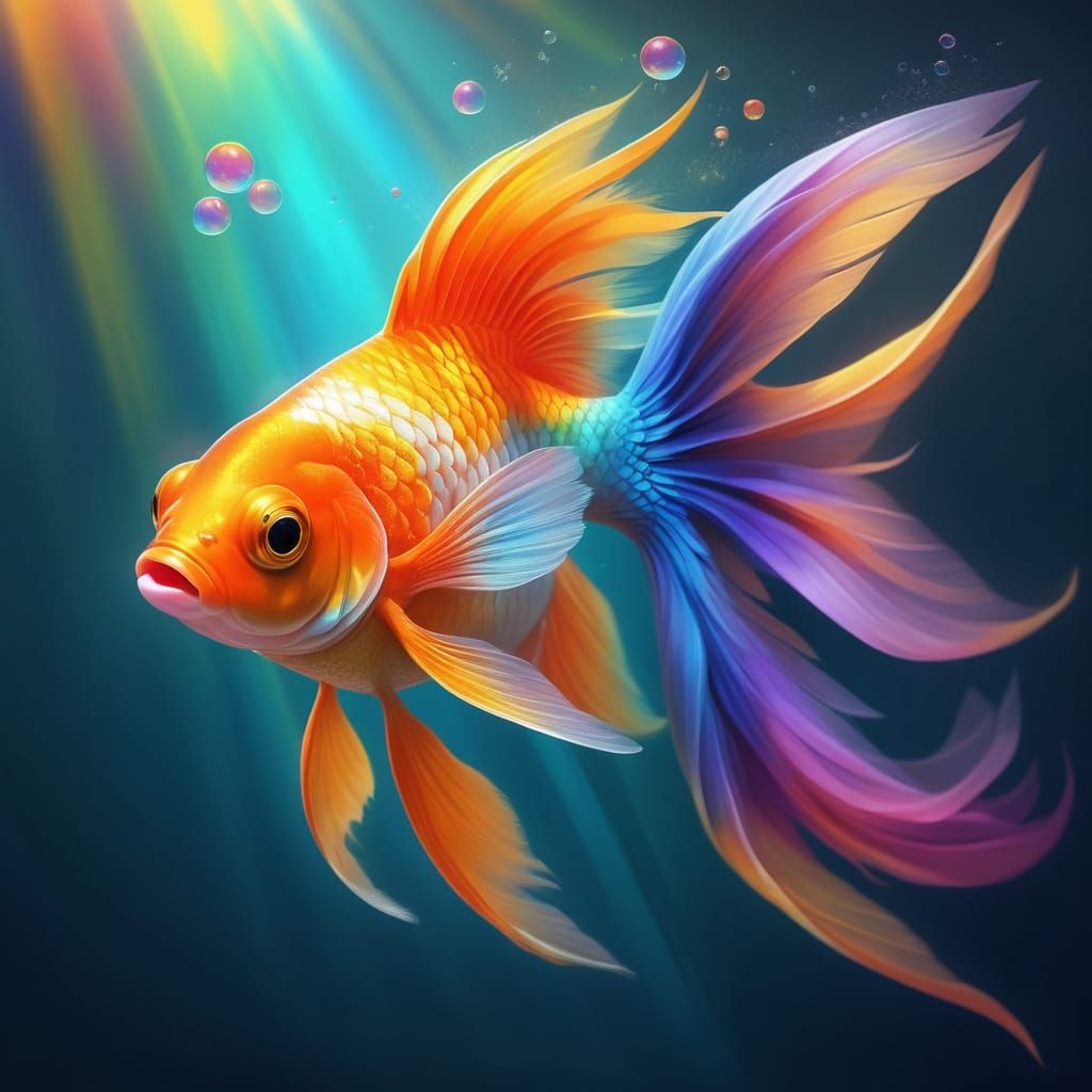 Whimsical Rainbow Mermaid Hybrid Soars in Dreamlike Underwat...